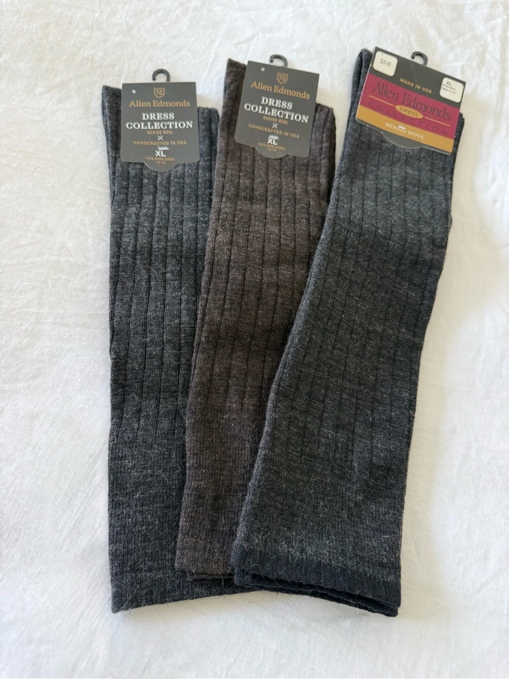 Allen Edmonds | SZ XL (12-15) | 3 PR Merino Wool Mid-Calf Socks Brown Gray NWT